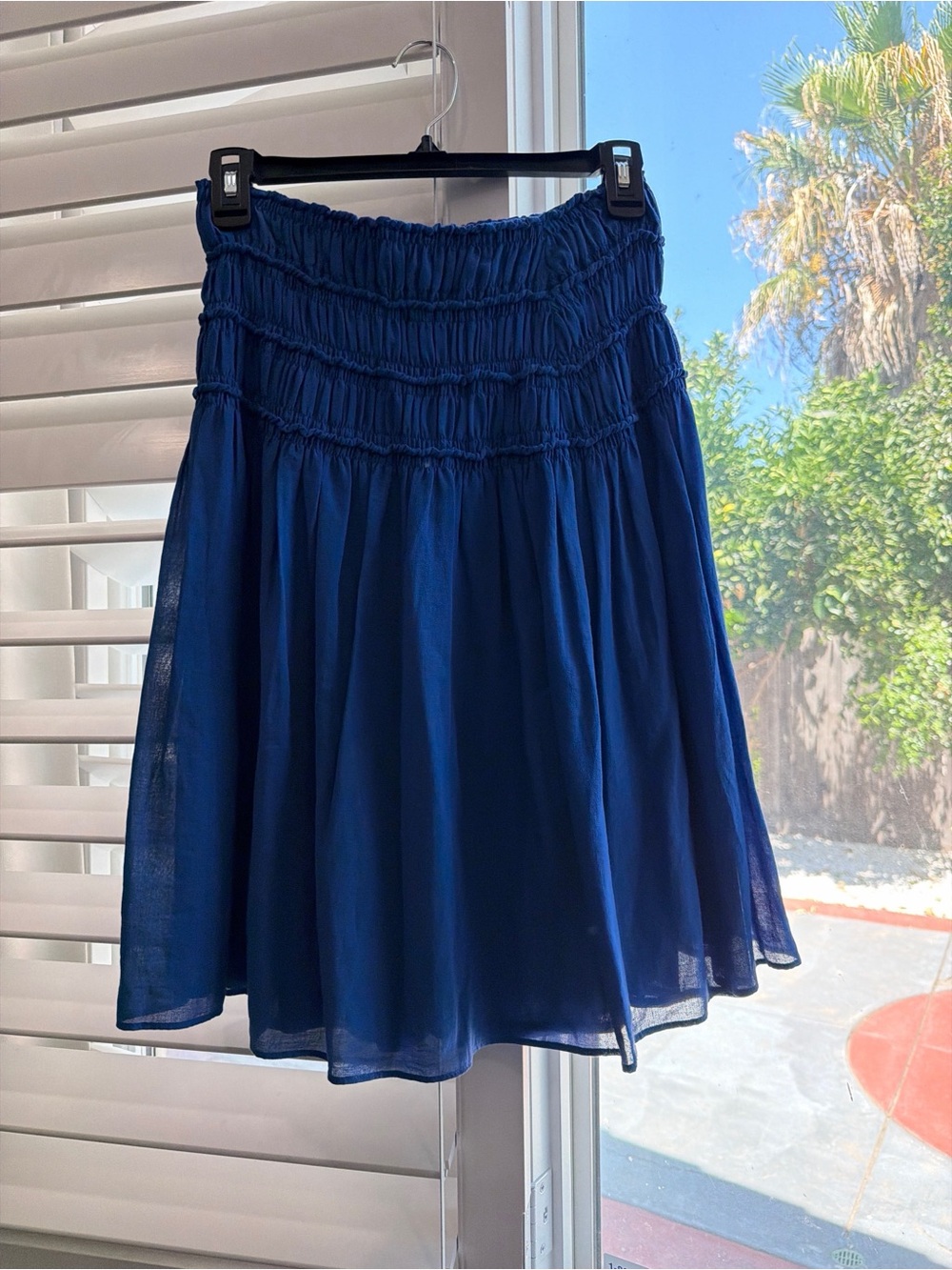Akris punto Royal Blue Smocked Cotton A-Line Skirt - Size 4